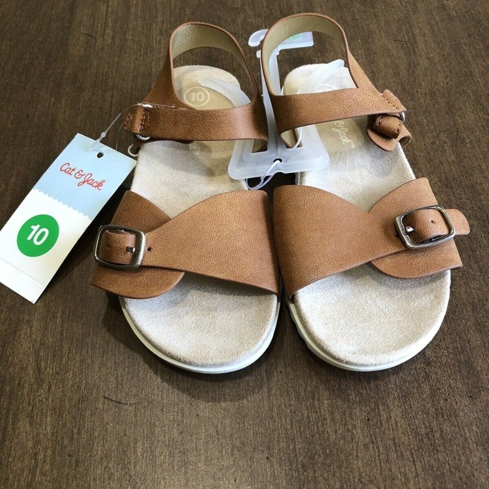 Cat & Jack Toddler Girls' Shaelyn Footbed Sandals Cognac Hook Loop Close 10 A227